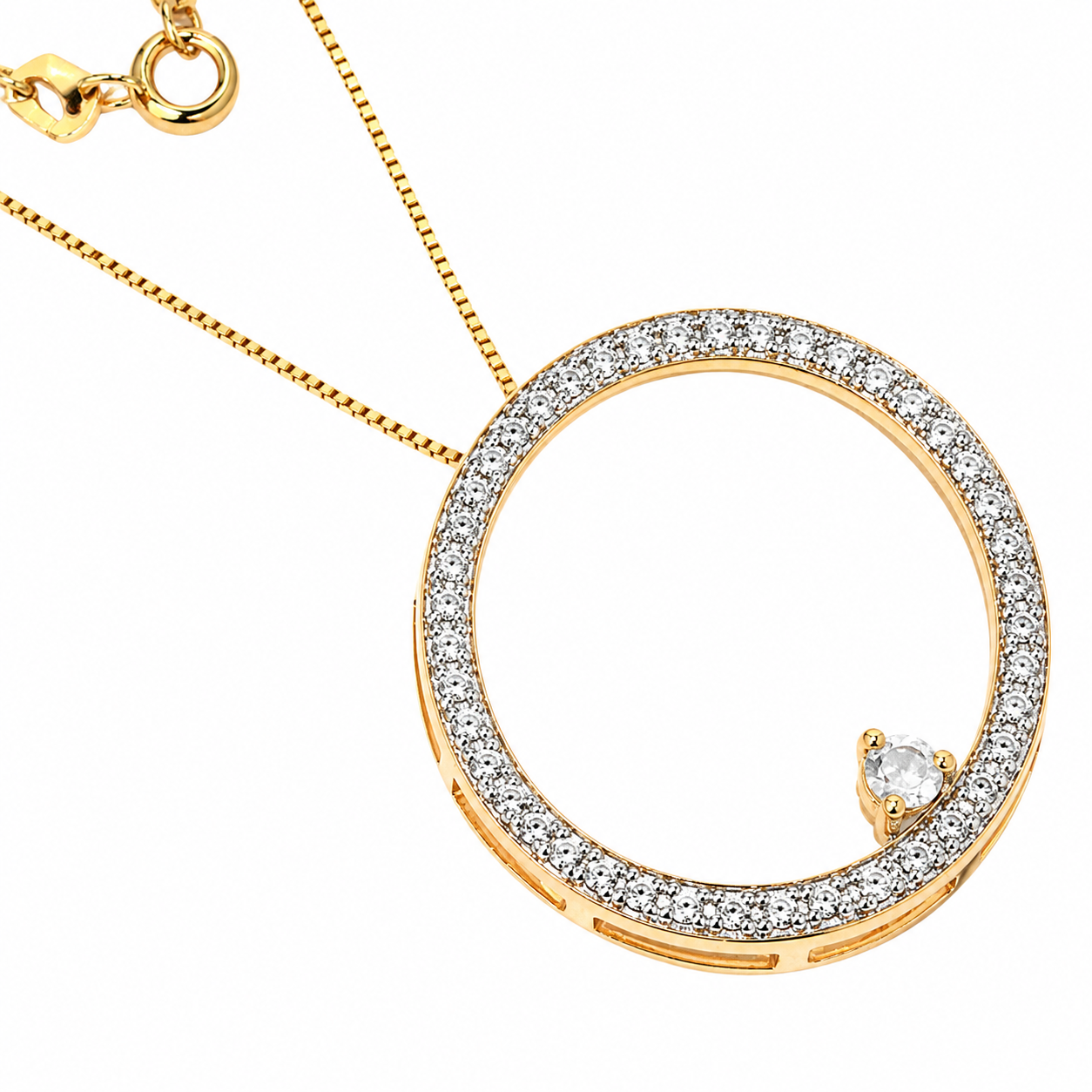 Sterling Silver Circle CZ  With Gold Plated Chain