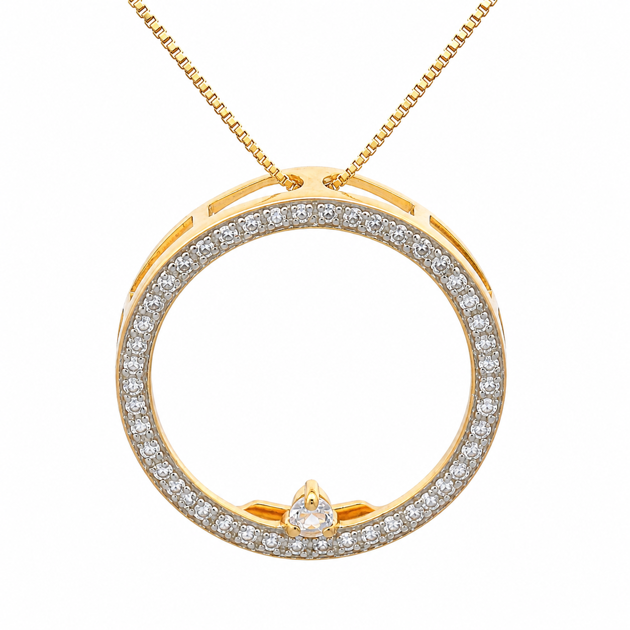 Sterling Silver Circle CZ  With Gold Plated Chain