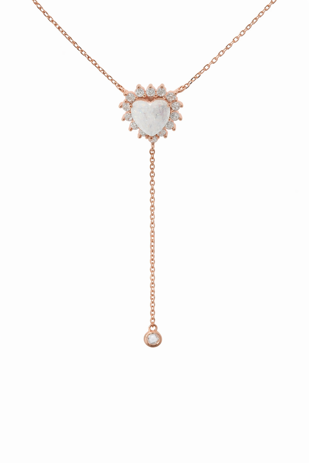 Rose Gold Opal Heart Dangle Necklace