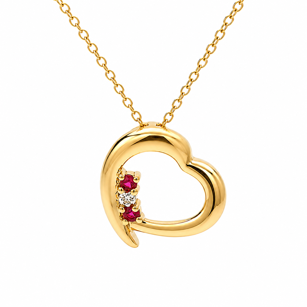 Sterling Silver Gold Plated Ruby CZ Heart Necklace