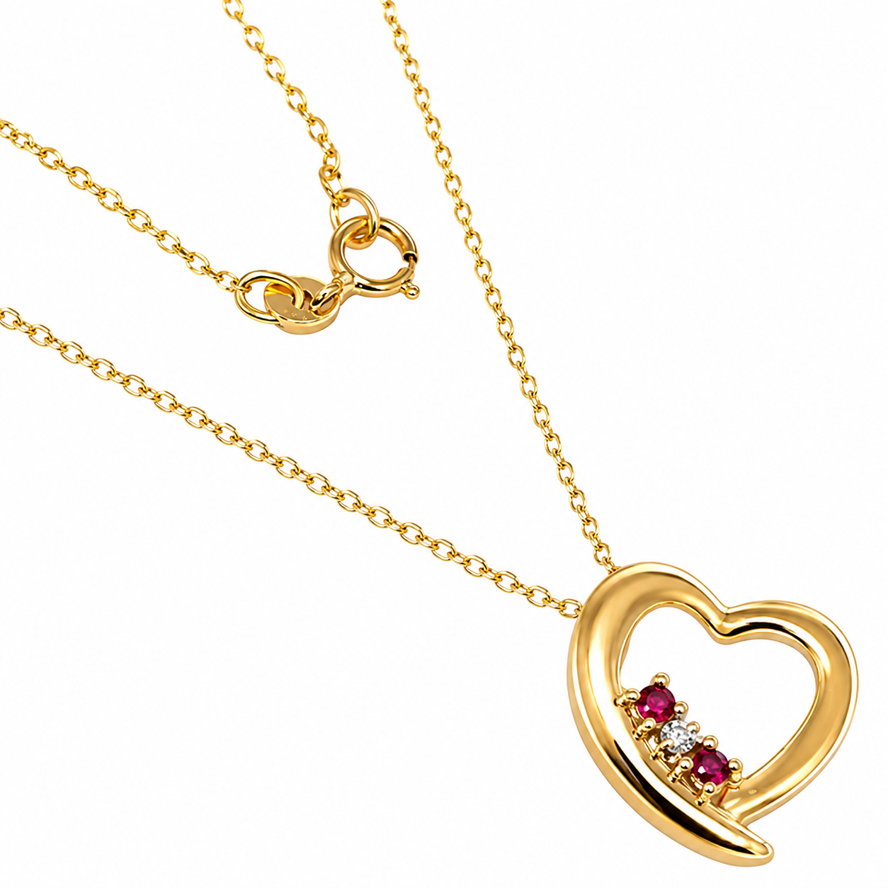 Sterling Silver Gold Plated Ruby CZ Heart Necklace