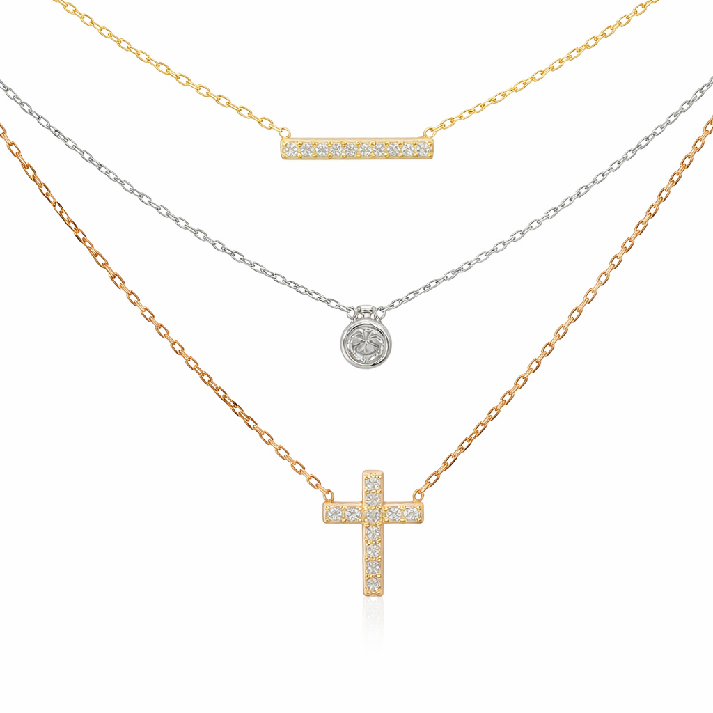 STERLING SILVER TRI-COLORED LAYERED NECKLACE
