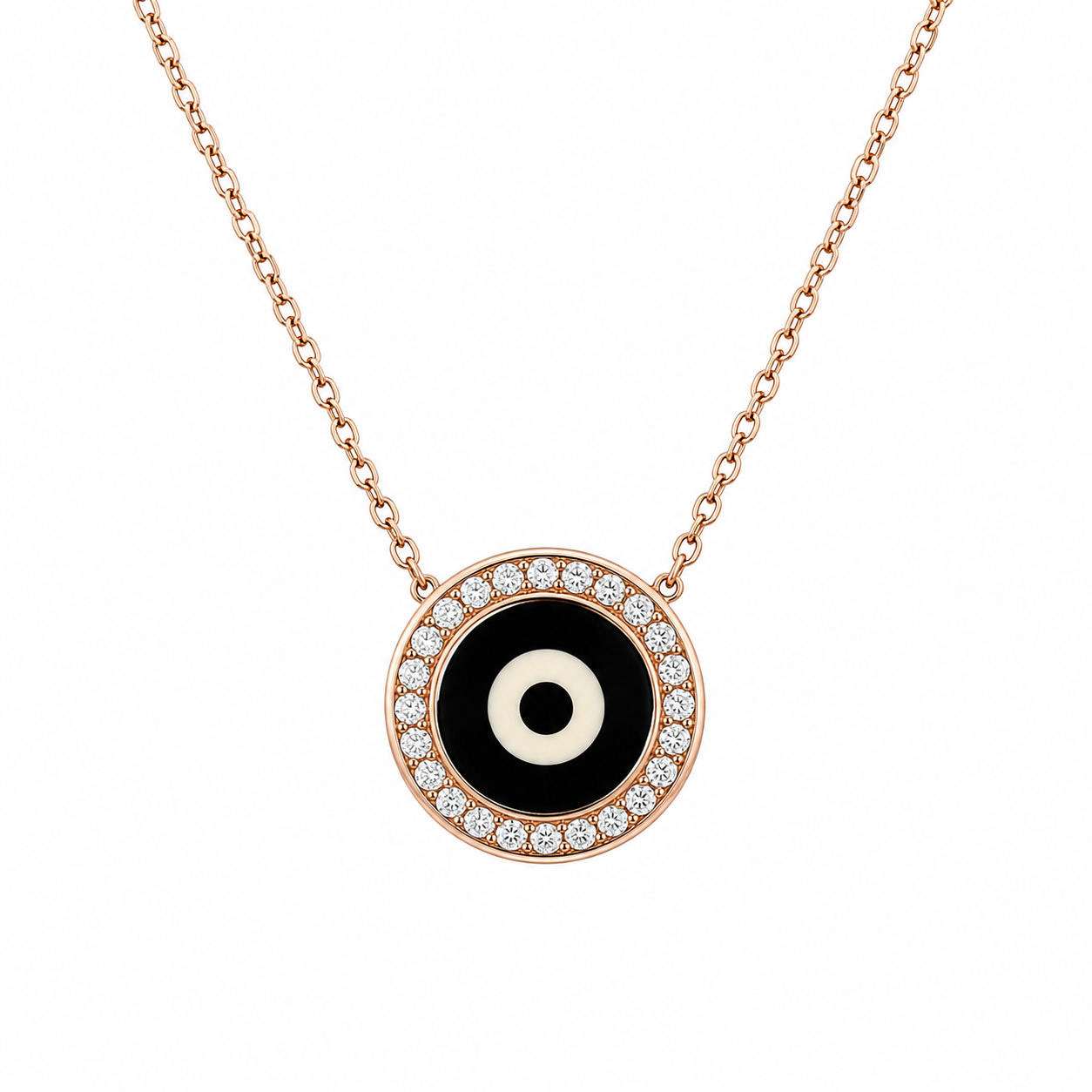 Sterling Silver Rose Gold Evil Eye CZ Necklace