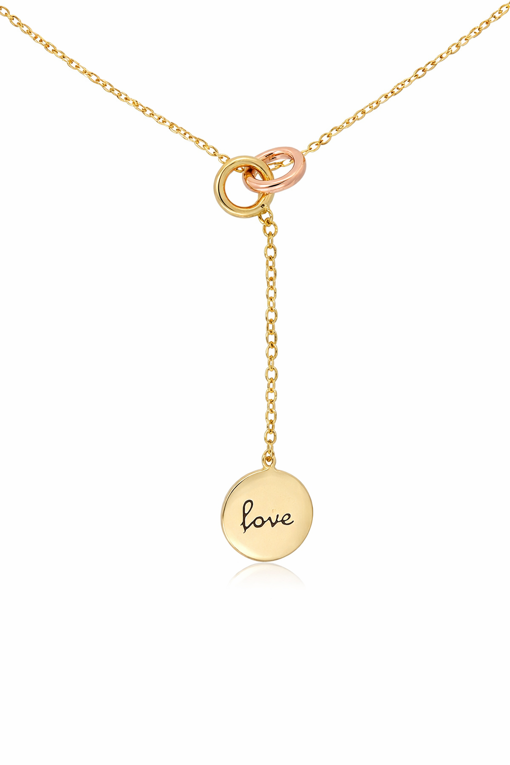 TWO TONE CZ HEART DISC DROP "Y" NECKLACE