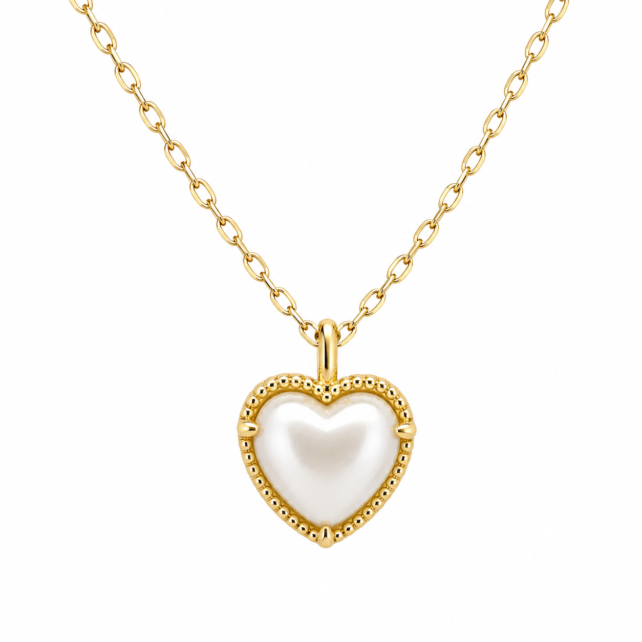Sterling Silver Puffed Pearl Heart Necklace