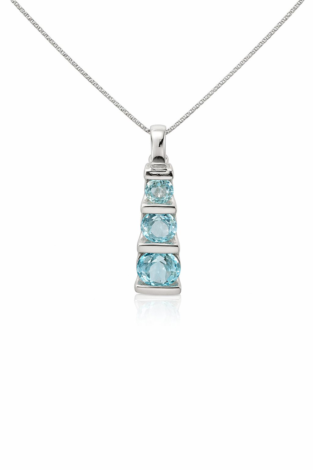 Sterling Silver Three Aqua Gemstone Necklace