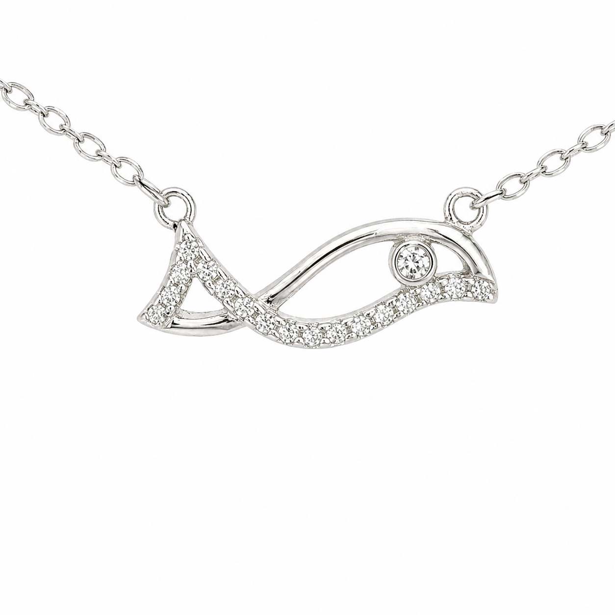 Sterling Silver CZ Fish Necklace