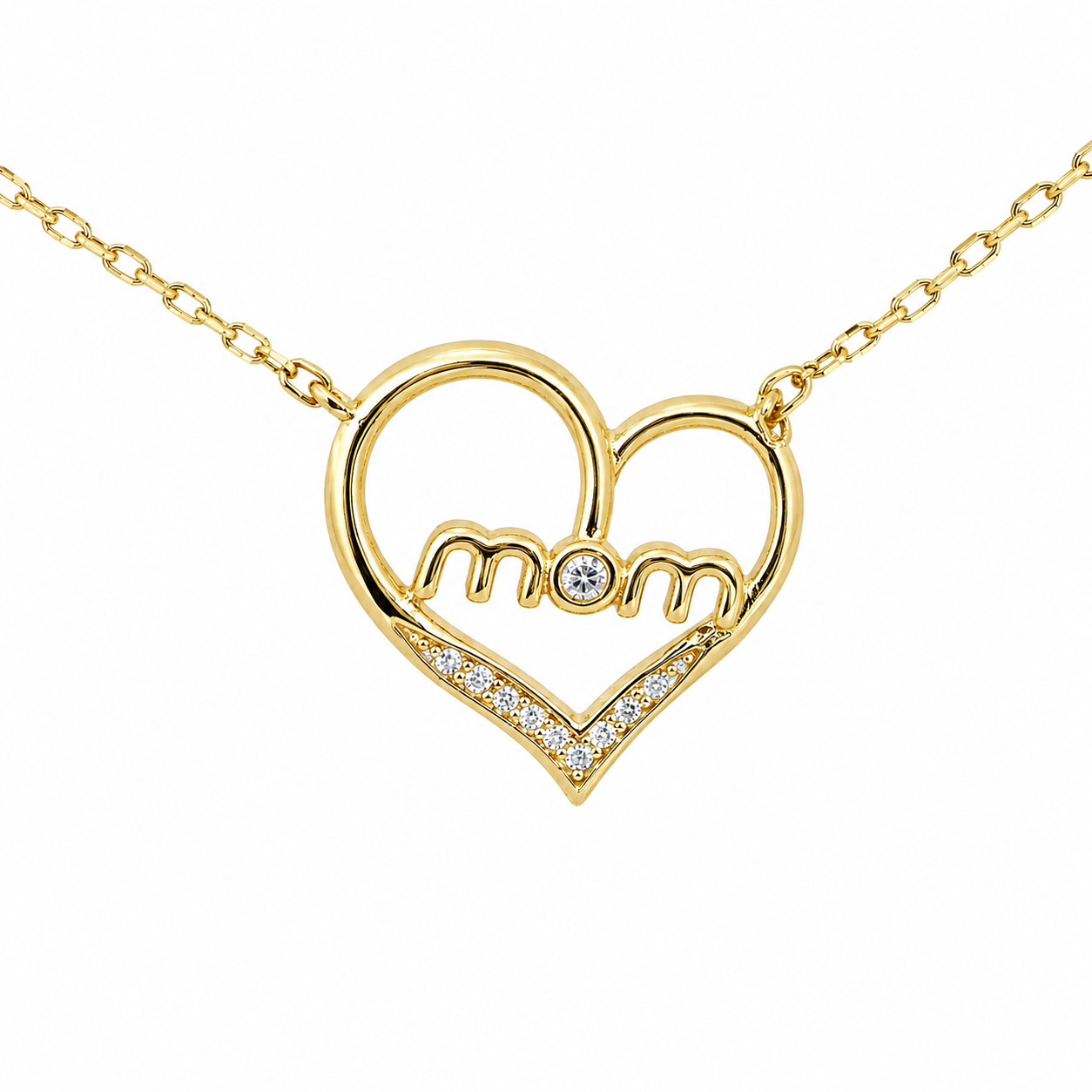Sterling Silver CZ Heart "MOM" Necklace