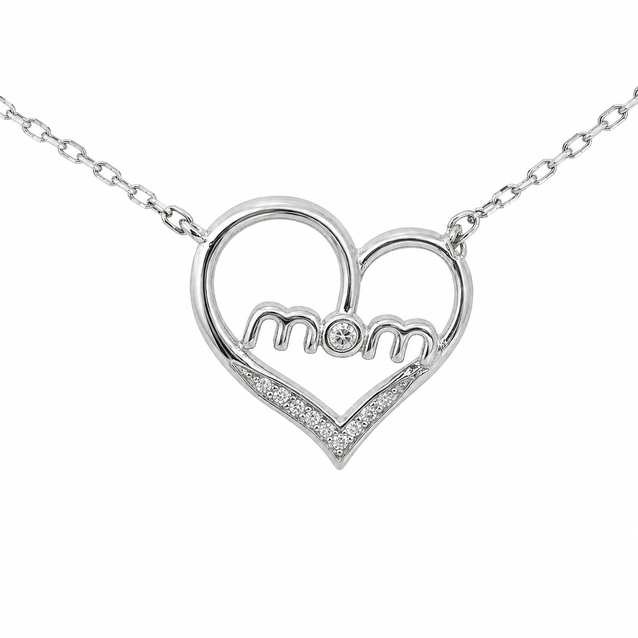 Sterling Silver CZ Heart "MOM" Necklace