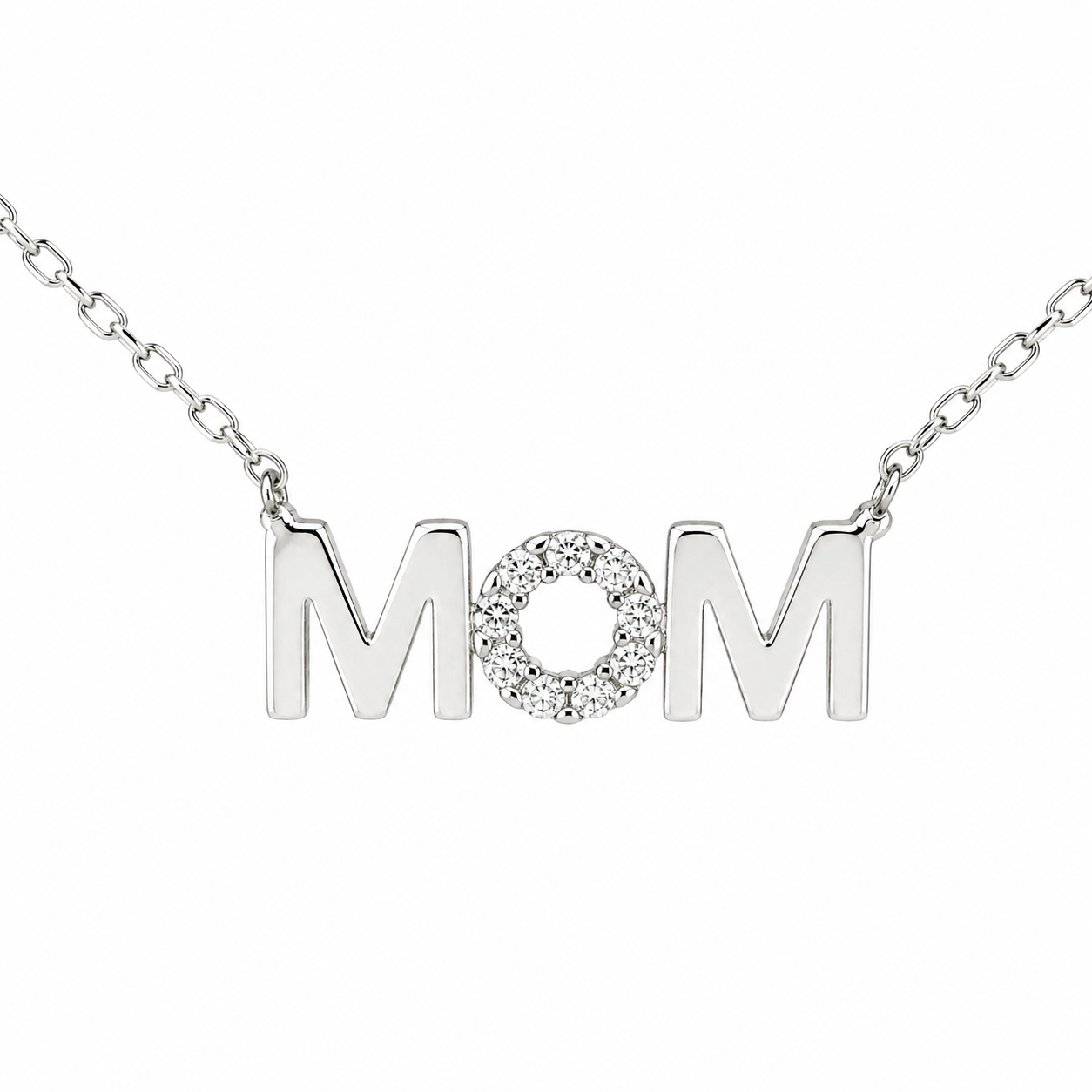 Sterling Silver CZ "MOM" Necklace