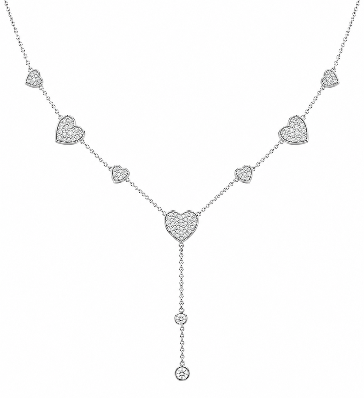 Sterling Silver CZ Pave Heart Station Y Necklace