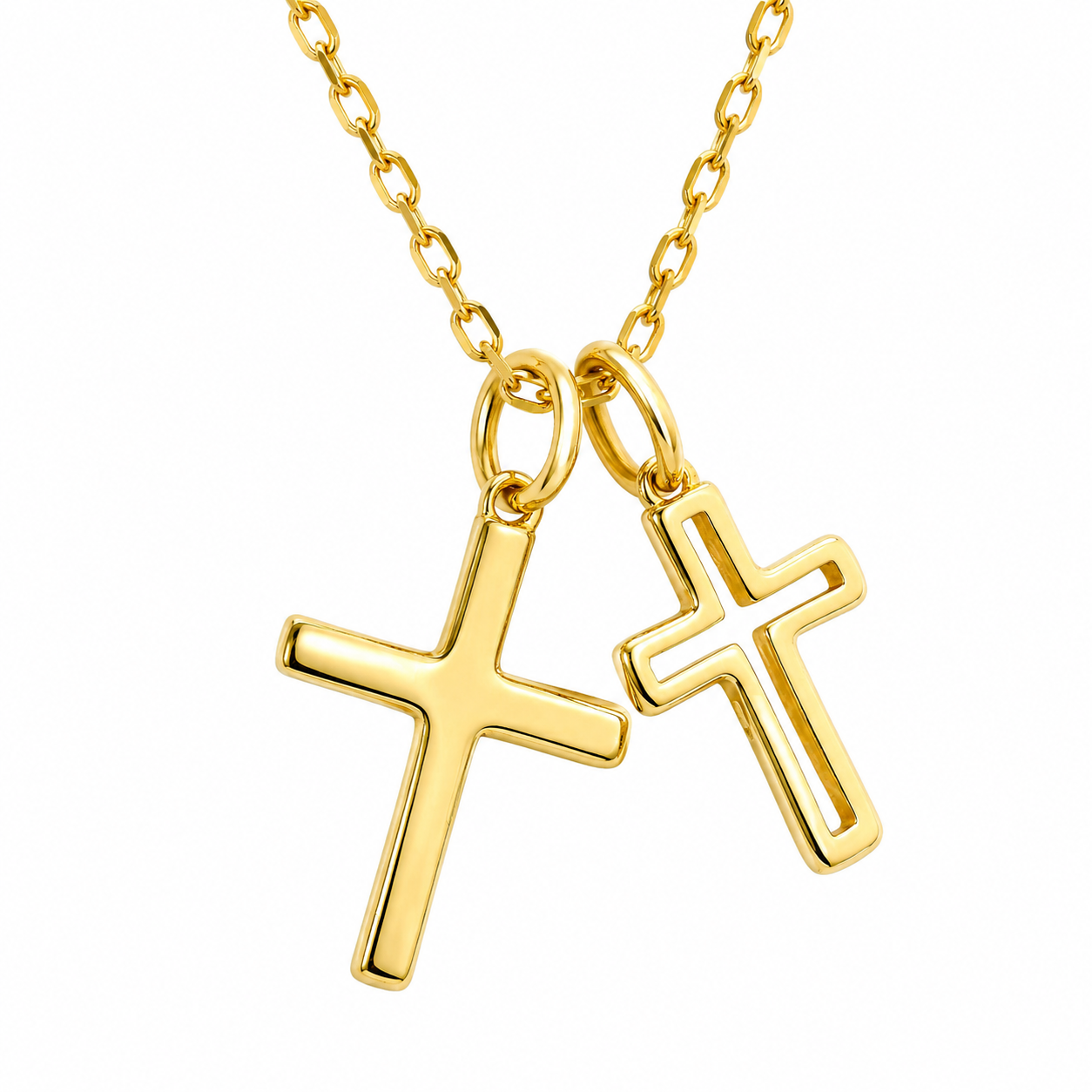 Sterling Silver Polished Double Cross Necklace