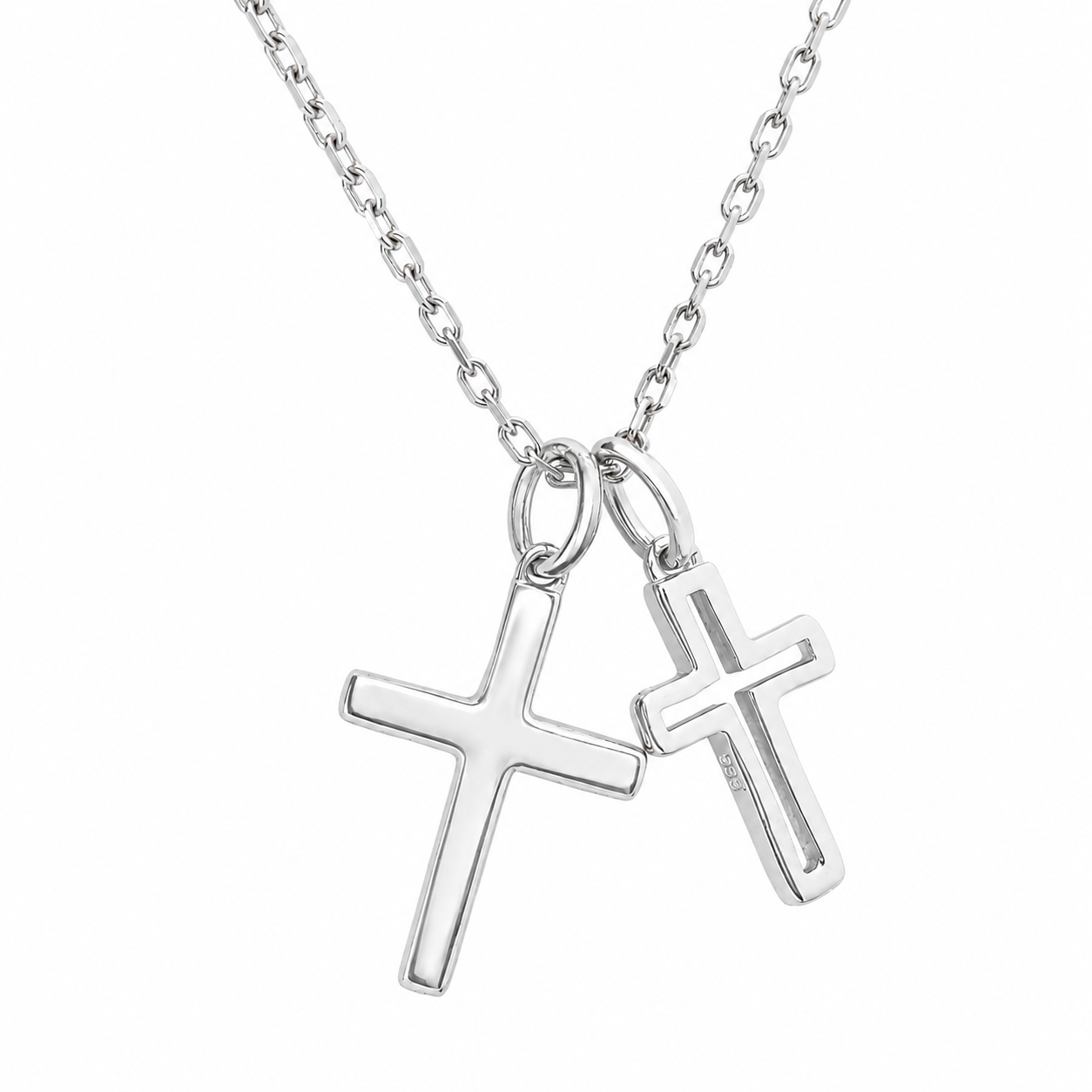 Sterling Silver Polished Double Cross Necklace