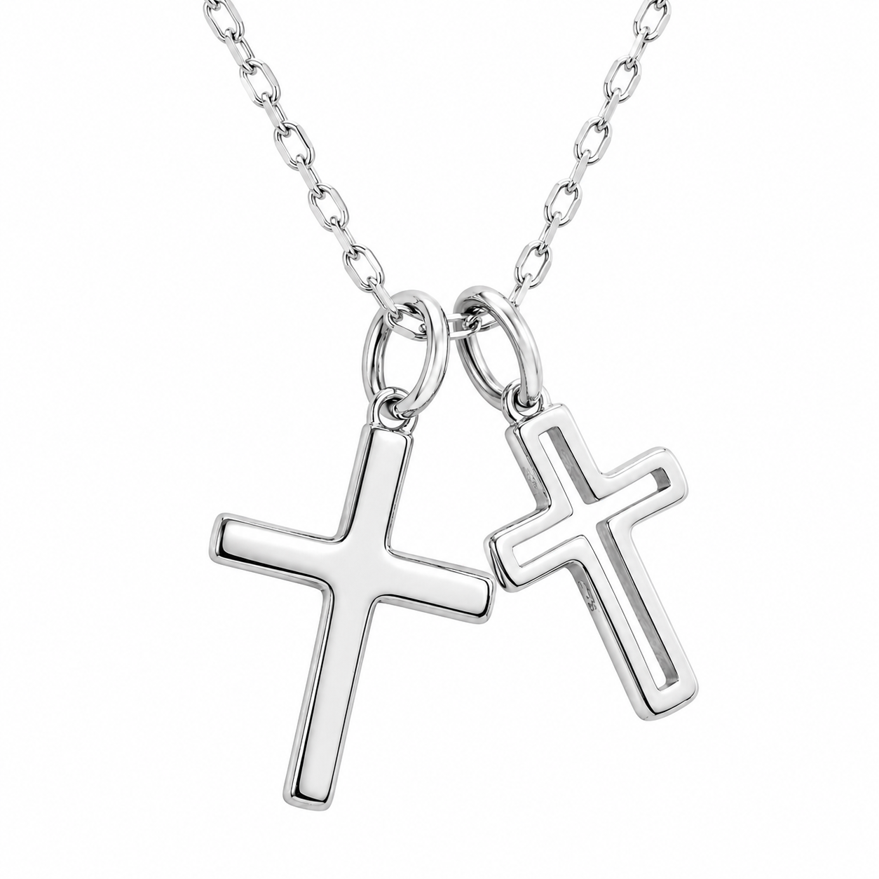Sterling Silver Polished Double Cross Necklace