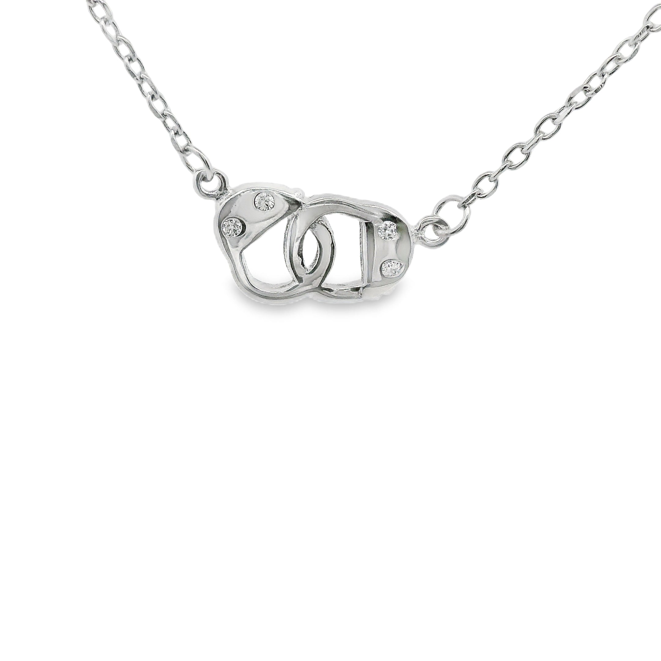 Sterling Silver CZ Handcuffs Necklace