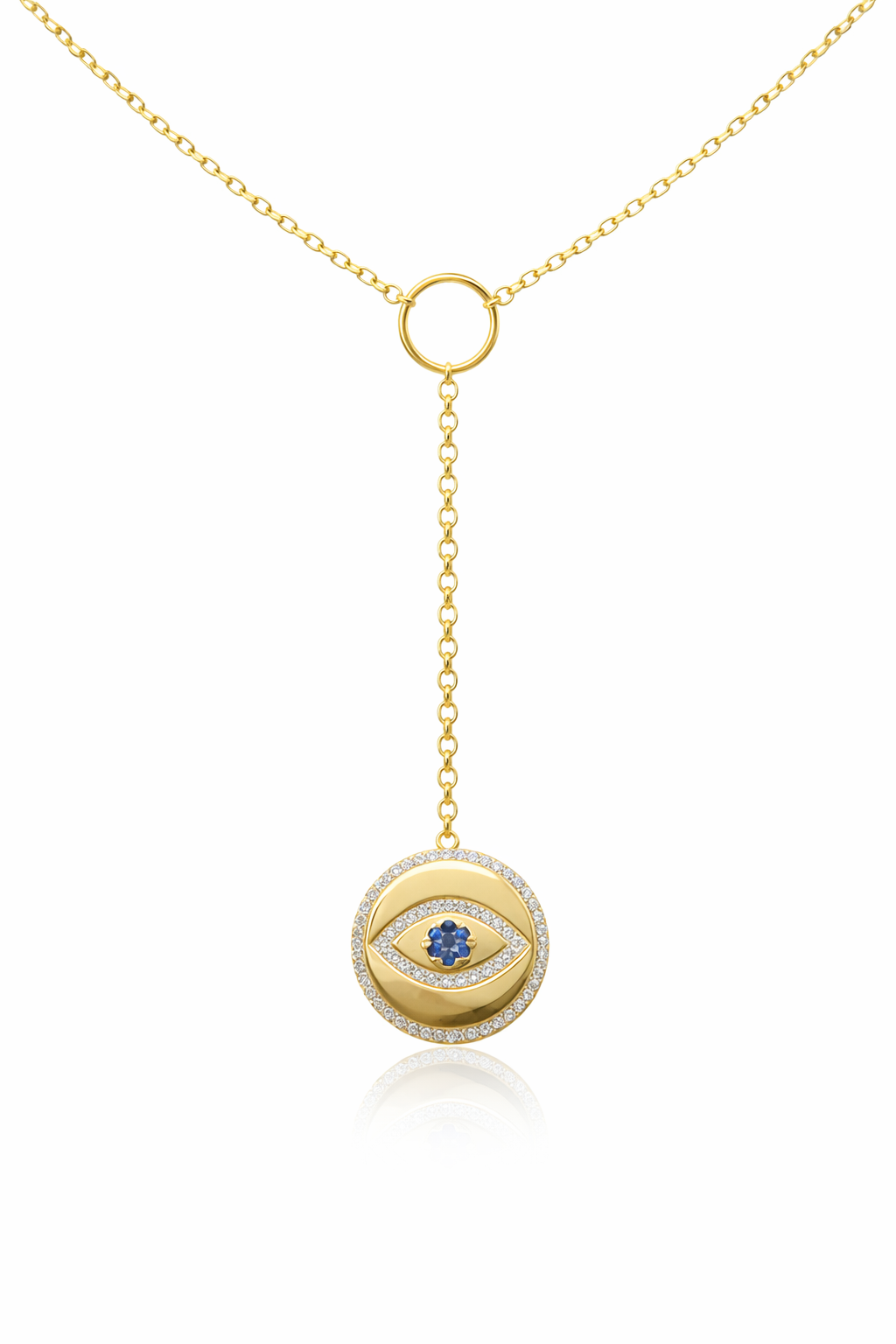 Sterling Silver Evil Eye Drop Down Circle Pendant Necklace
