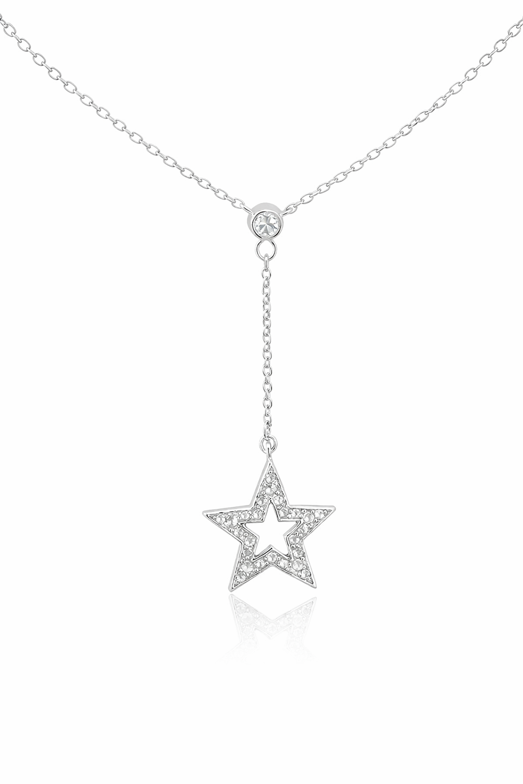 Sterling Silver Drop Down Star Necklace