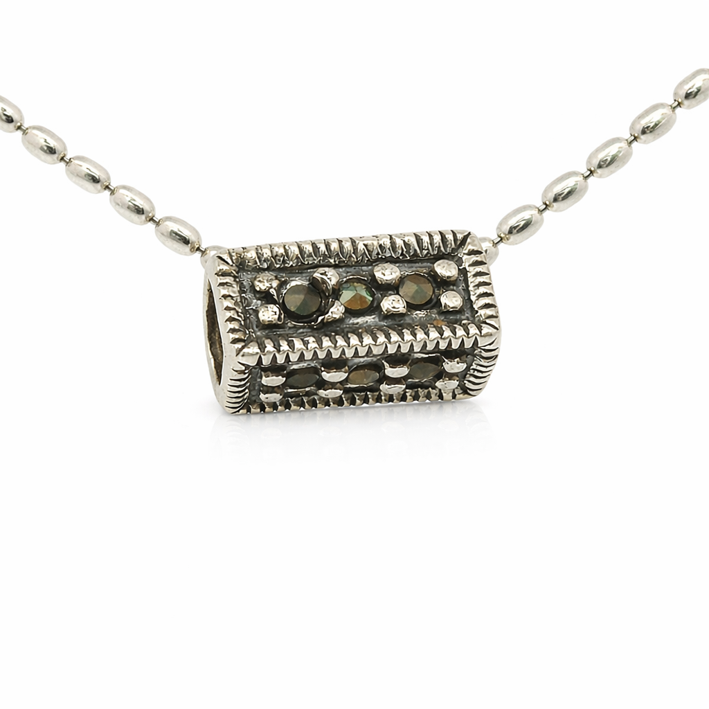 Rhodium Rectangle Block Pendant