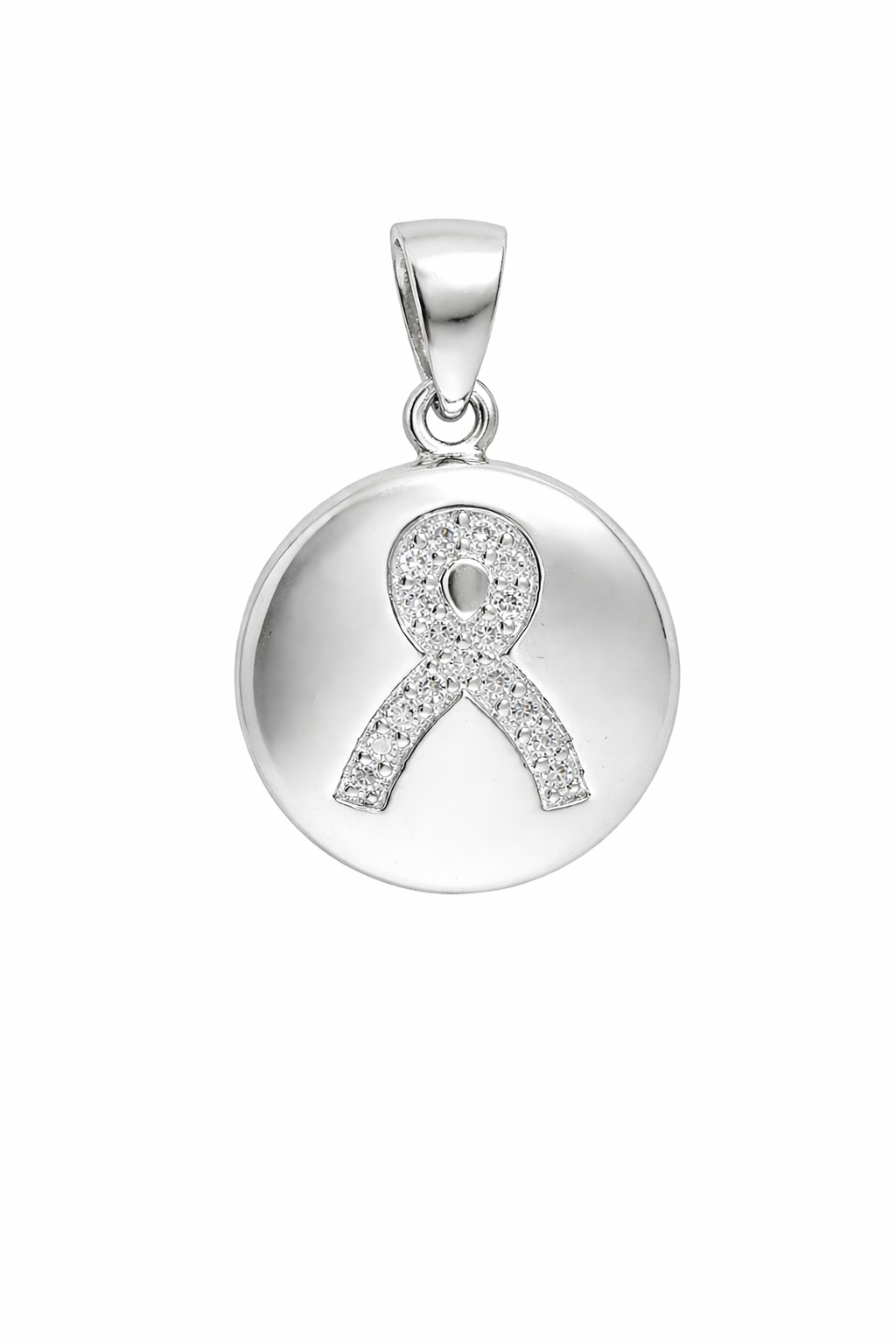 Sterling Silver Cancer Ribbon Circle Pendant
