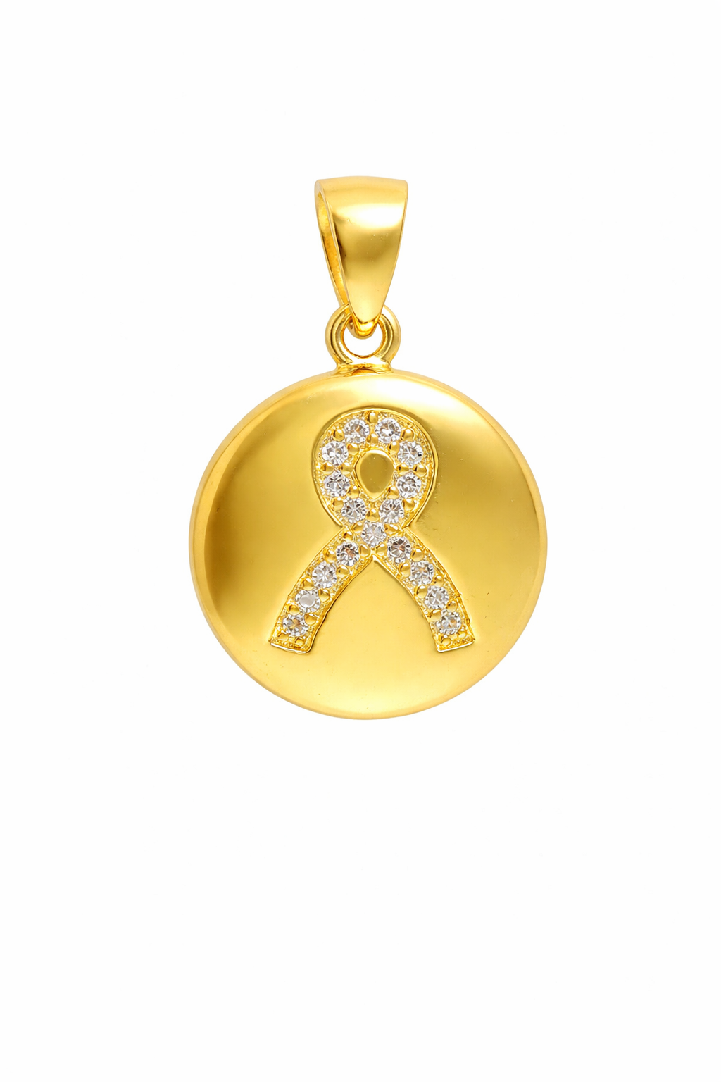 Sterling Silver Cancer Ribbon Circle Pendant