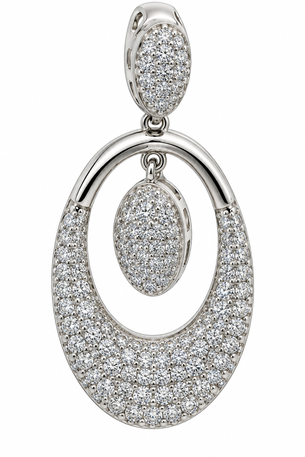 Sterling Silver Large CZ Pave Oval Pendant