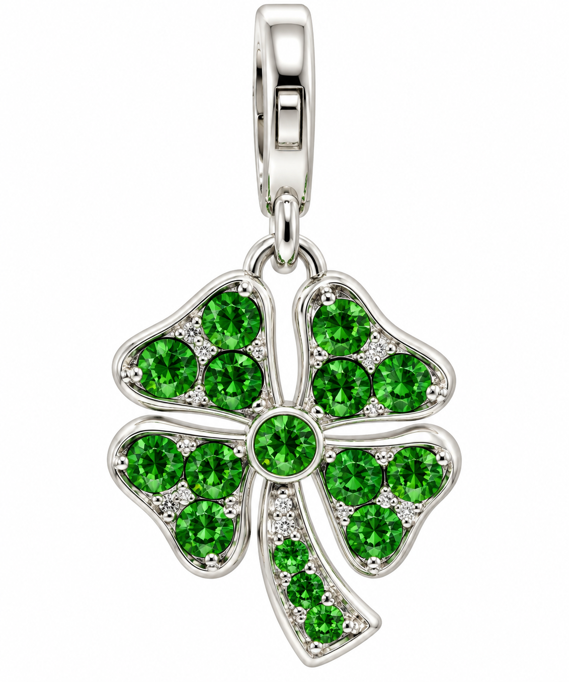 Sterling Silver Green Stone 4 Leaf Clover Pendant