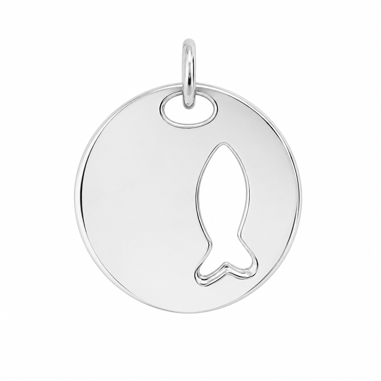 Sterling Silver Circle Fish Cutout Pendant