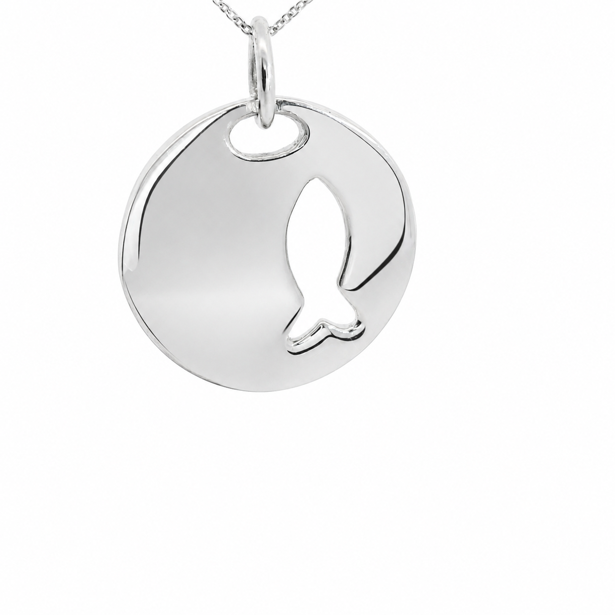 Sterling Silver Circle Fish Cutout Pendant