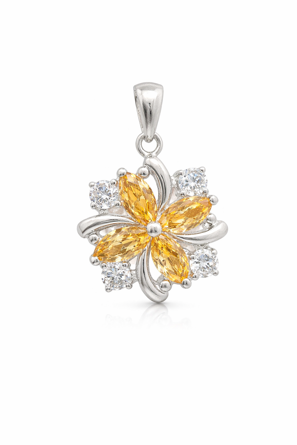 Sterling Silver Colored Gemstone Flower CZ Pendant