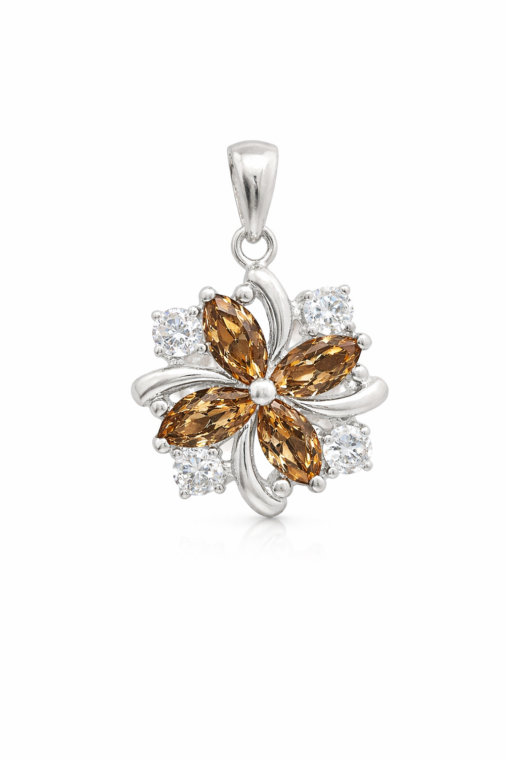 Sterling Silver Colored Gemstone Flower CZ Pendant