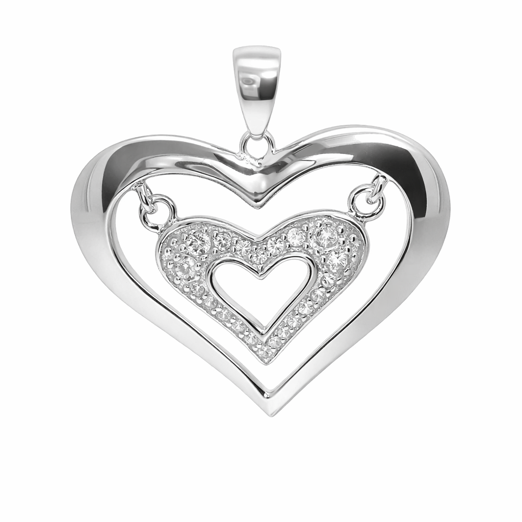 Sterling Silver Double Heart CZ Pendant
