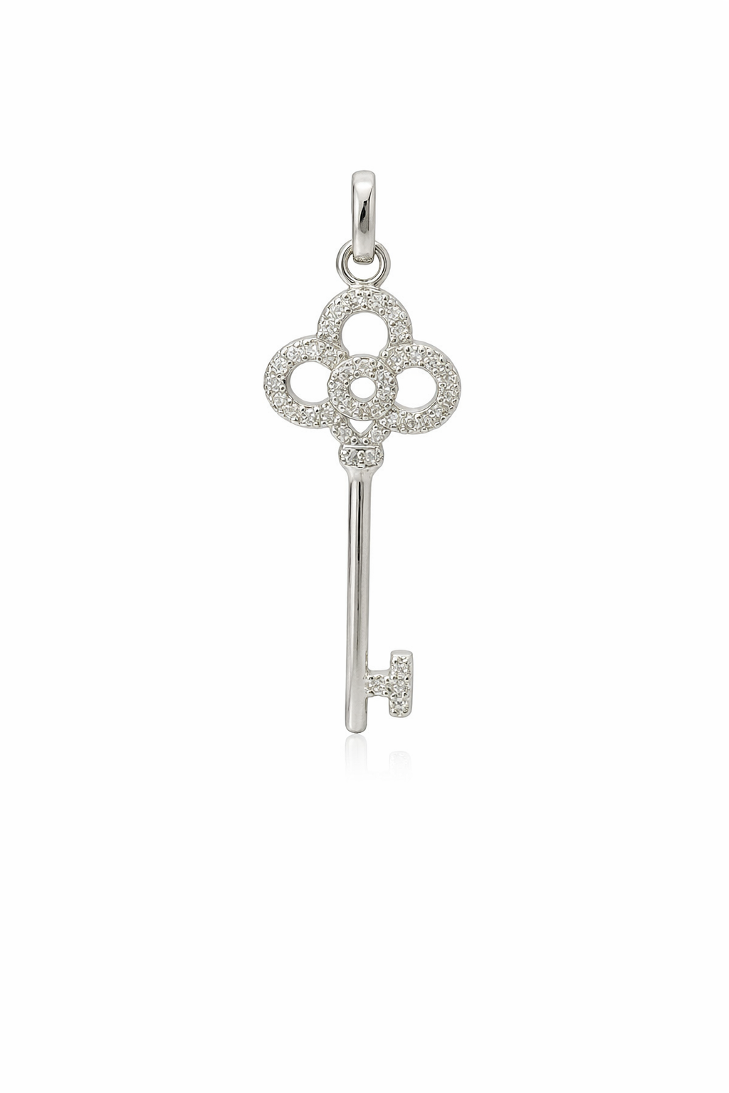 Sterling Silver Floral Design CZ Key Pendant