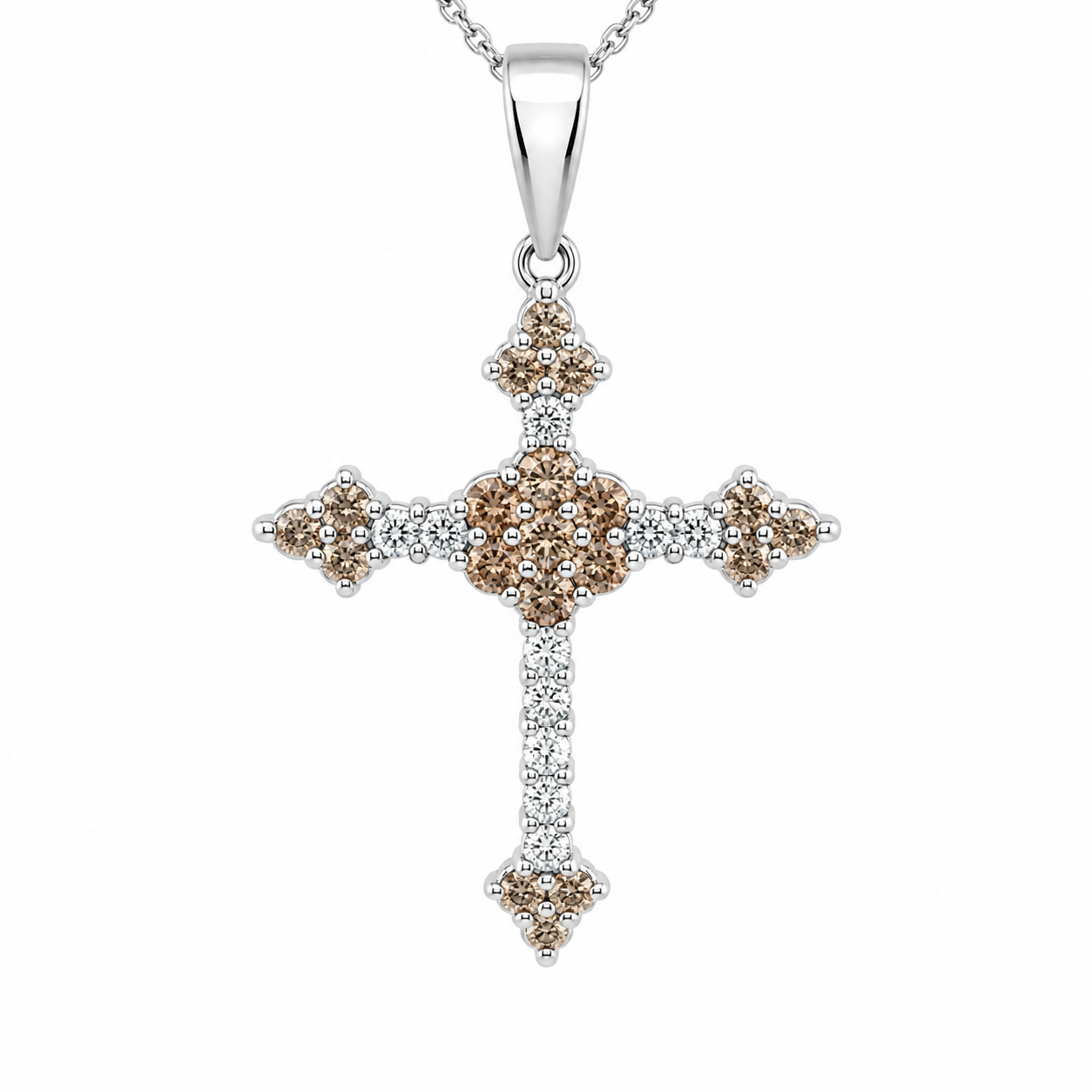 Sterling Silver Cross Pendant with 2 Tone CZs