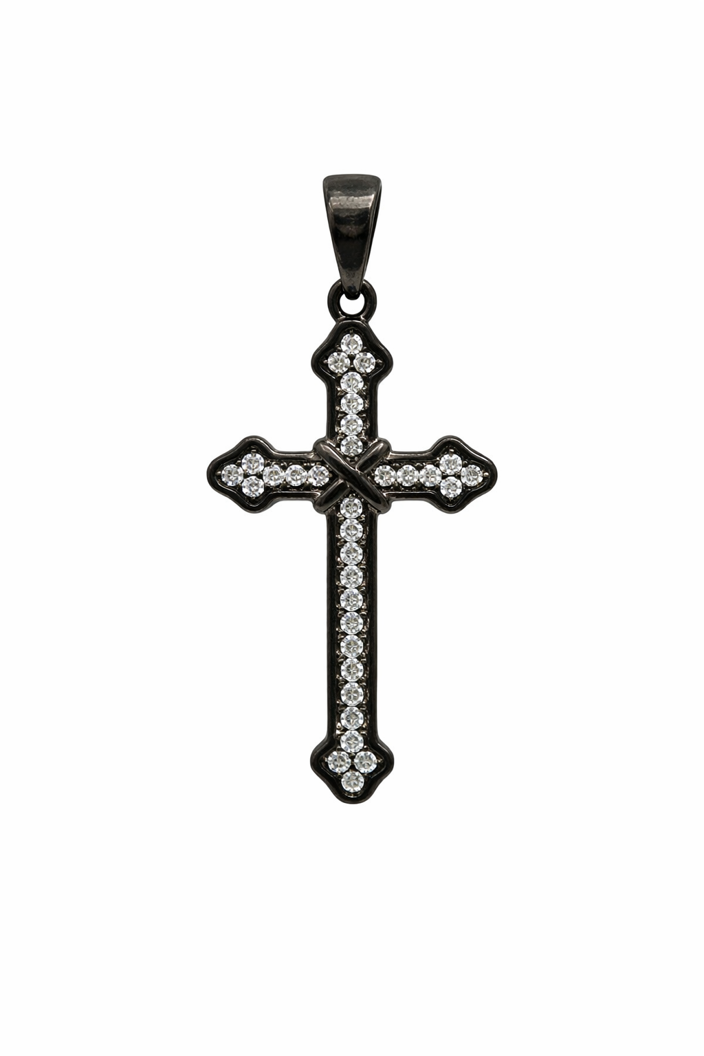 Sterling Silver Gun Metal CZ Cross Pendant