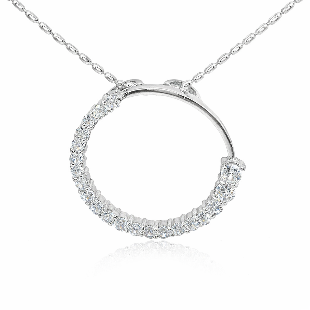 Sterling Silver Large Circle Pendant 3/4 CZ Border