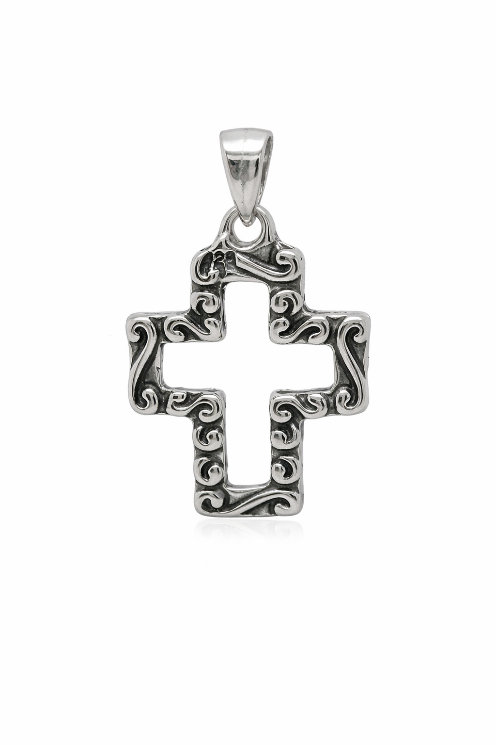 Sterling Silver Hollow Cross Filigree Design Pendant