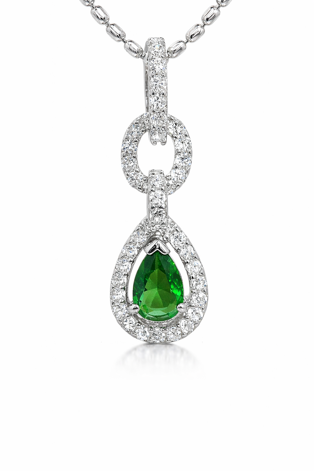 Sterling Silver Interlock CZ Teardrop Emerald Pendant