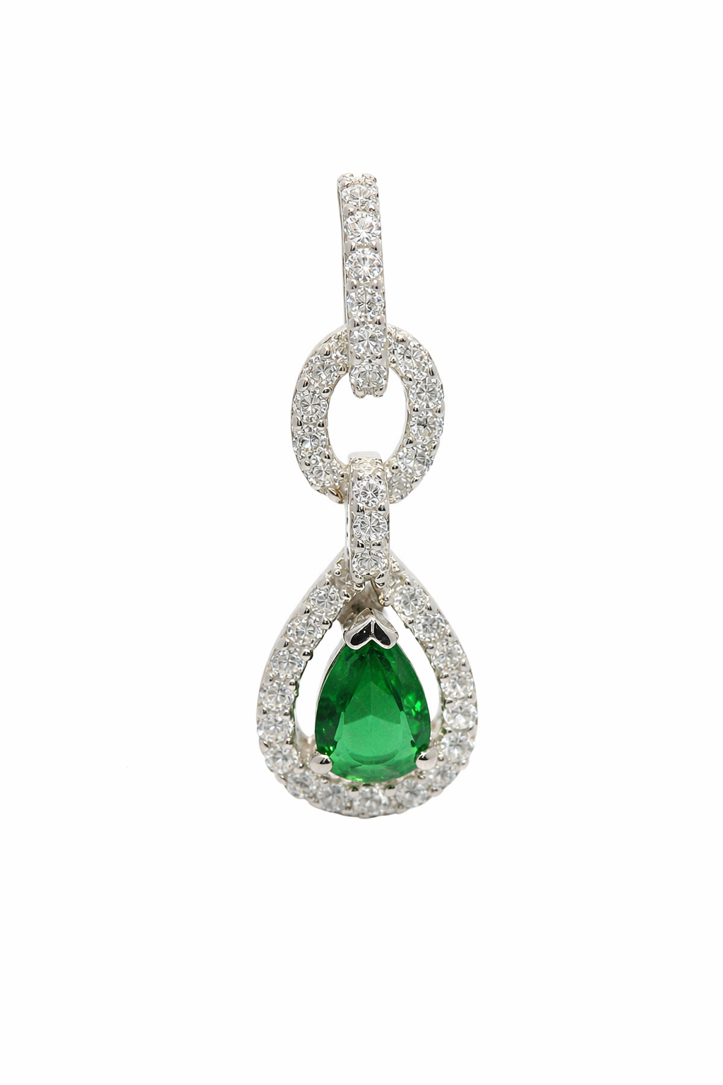 Sterling Silver Interlock CZ Teardrop Emerald Pendant