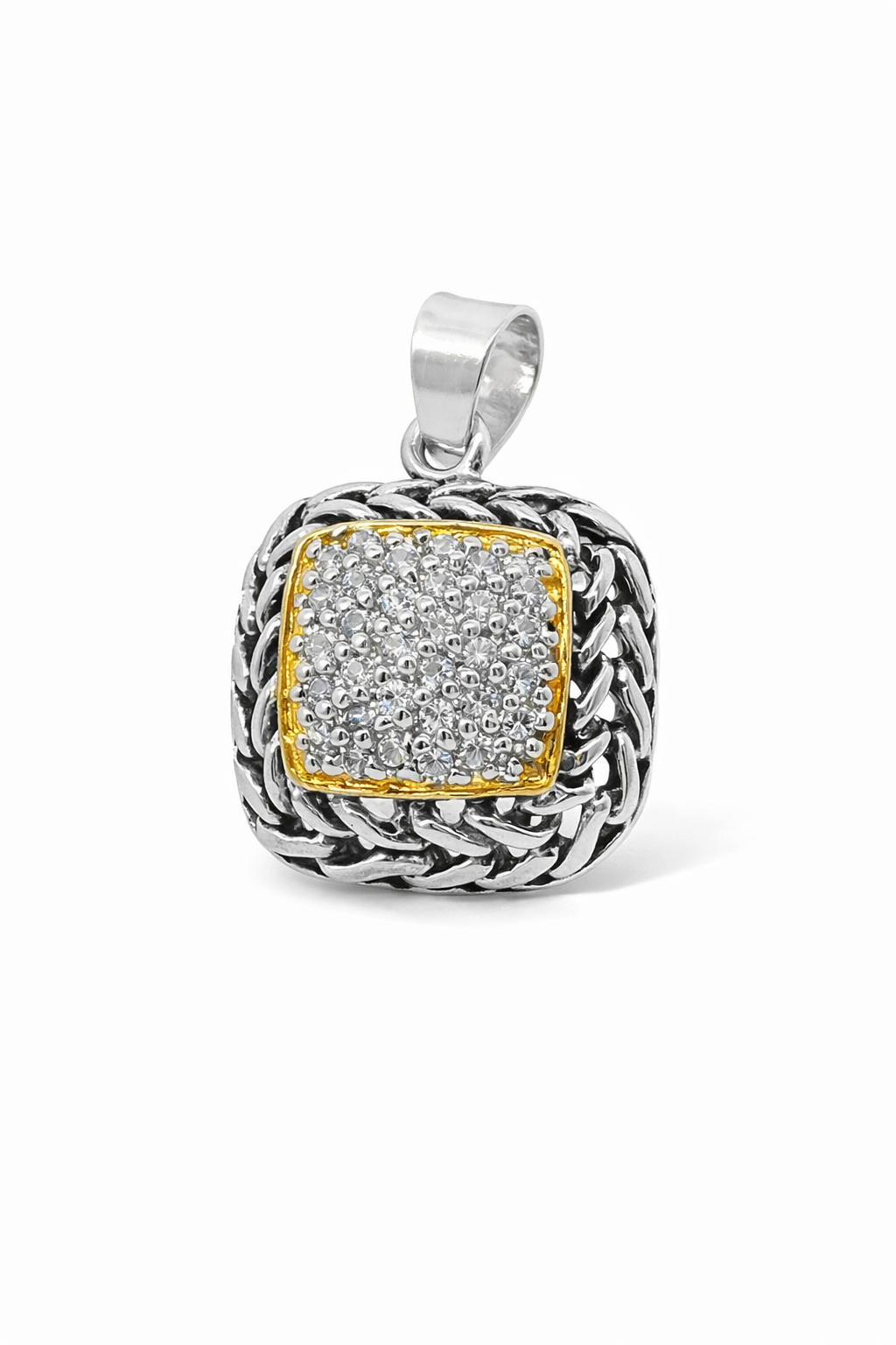 Sterling Silver Designer Inspired Two Tone Square Pendant