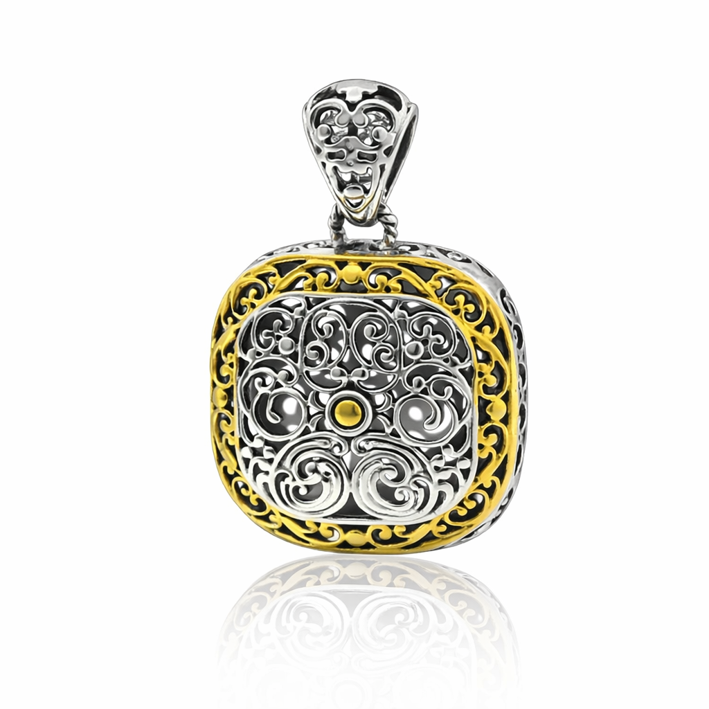 Sterling Silver Designer Inspired Two Tone Pendant
