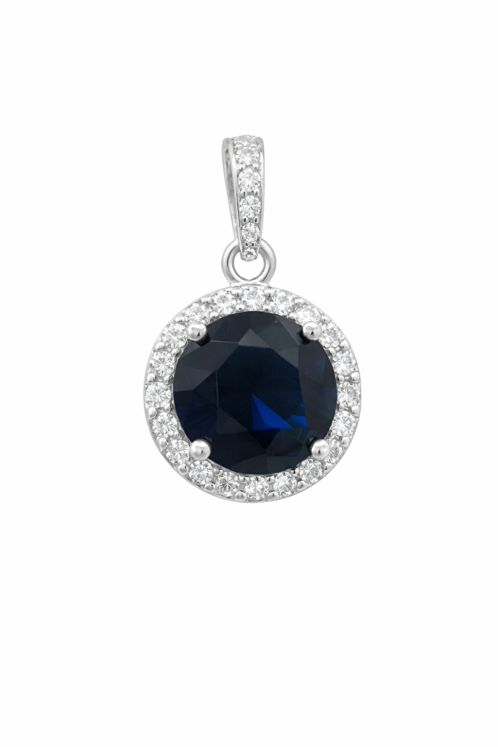 Sterling Silver Sapphire Circle CZ Pendant