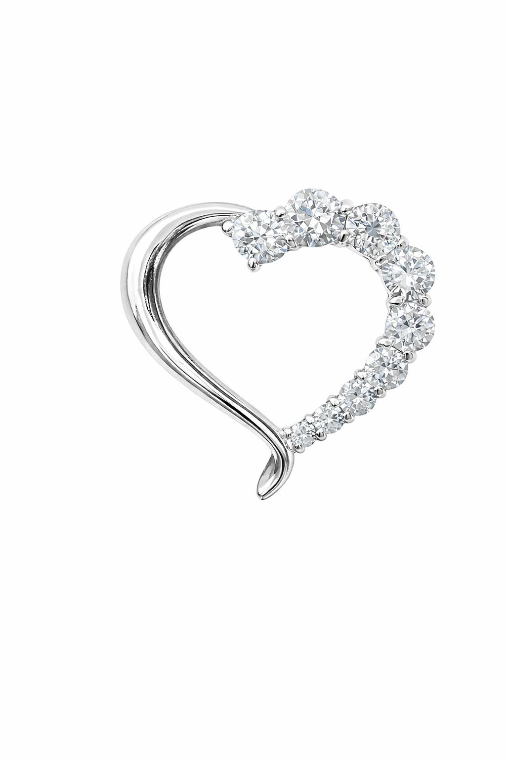 Sterling Silver Open Heart Half CZ Pendant