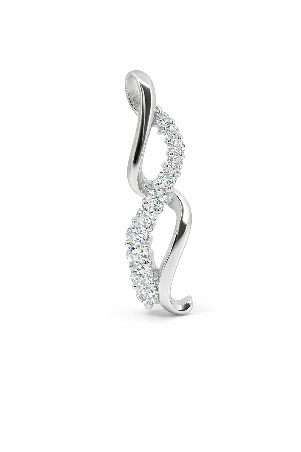 Sterling Silver Swirl Half CZ Pendant
