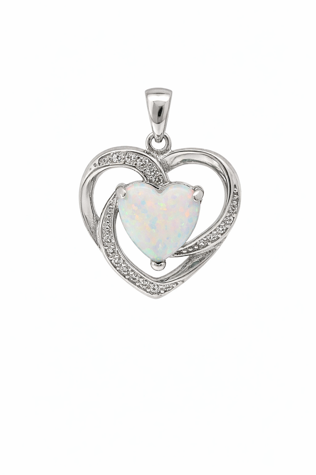 Sterling Silver Heart Pendant w/ Opal Heart Center