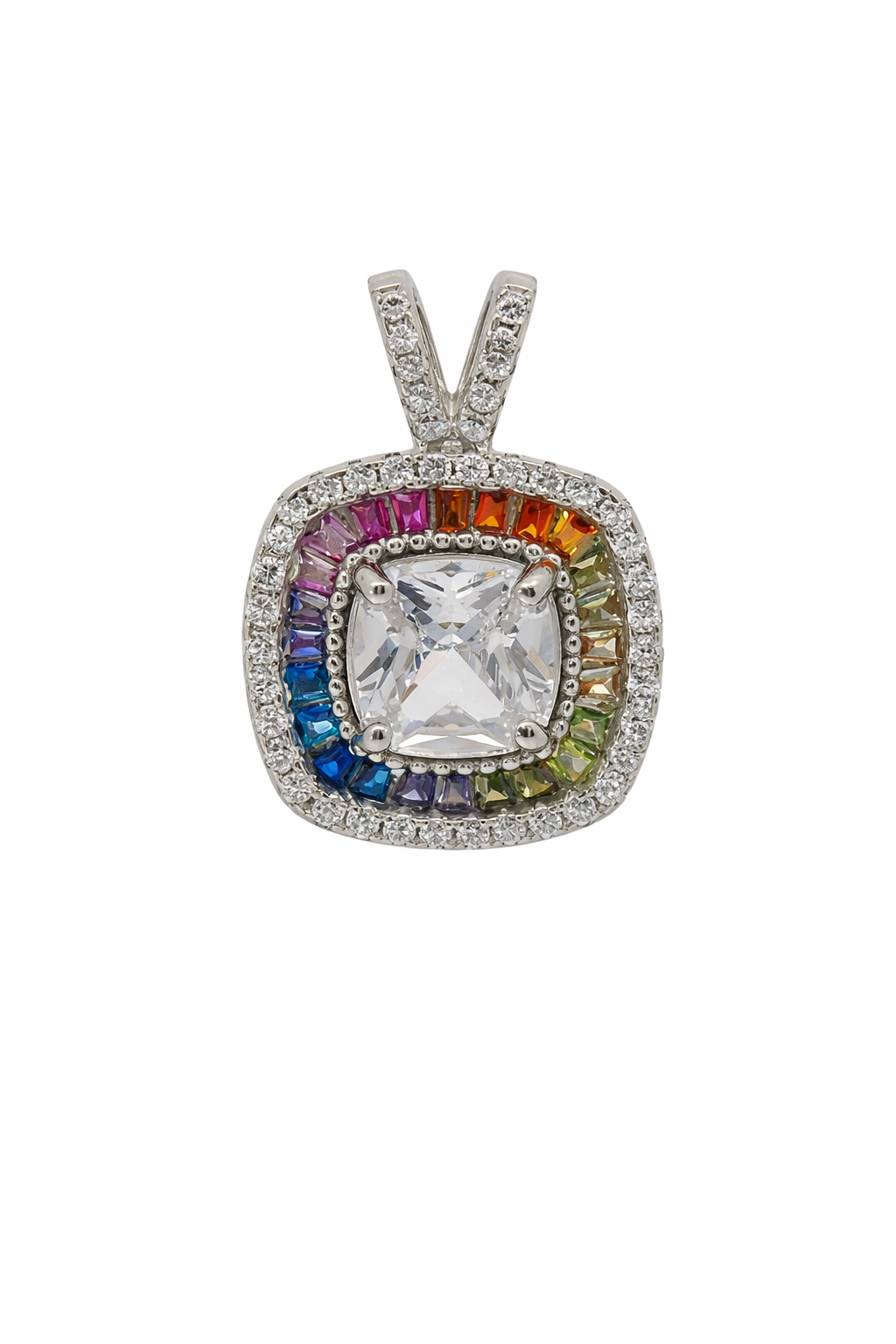 Sterling Silver Soft Square Multi Color Baguette Pendant