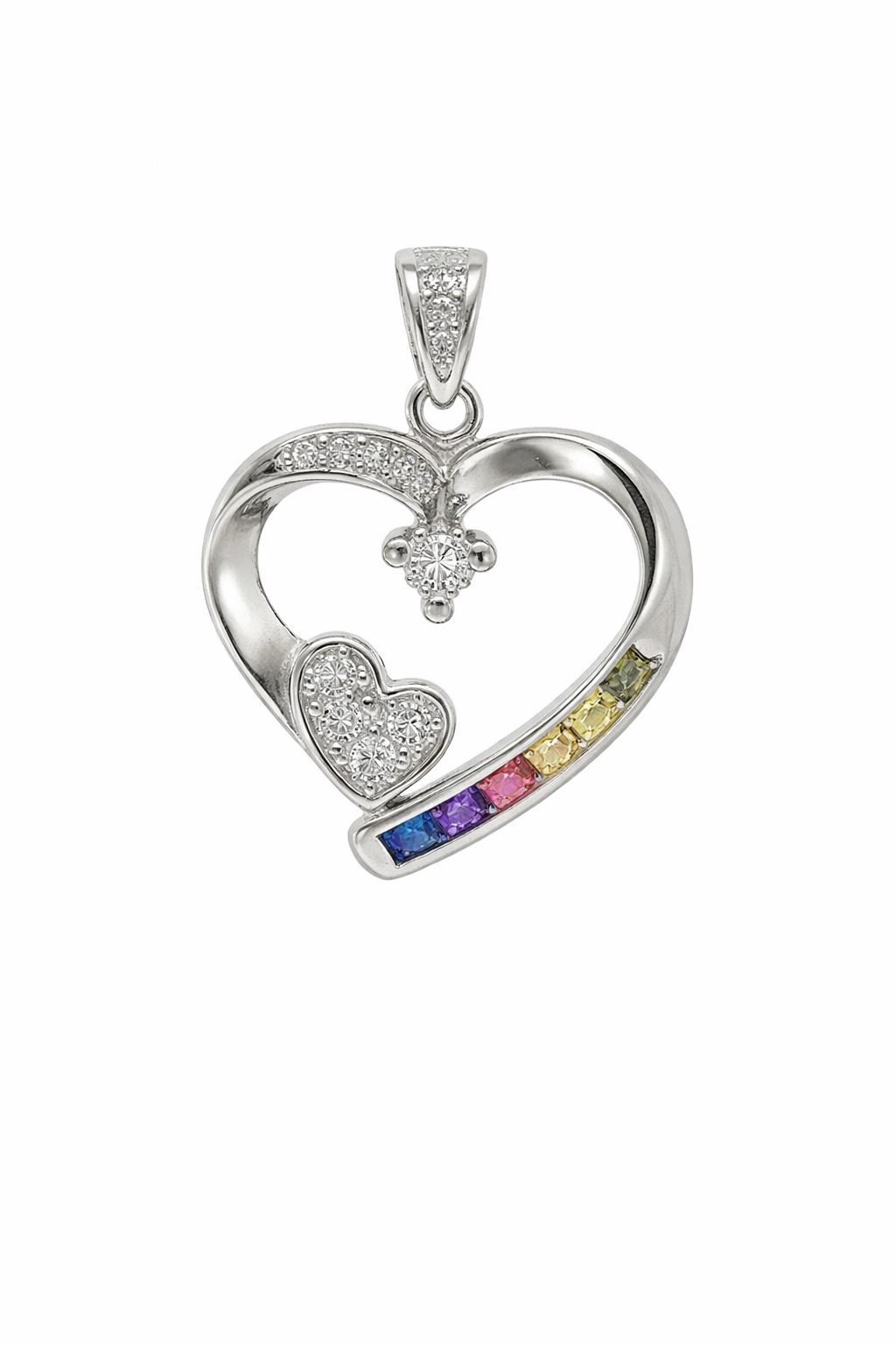Sterling Silver MultiColor CZ Heart Pendant