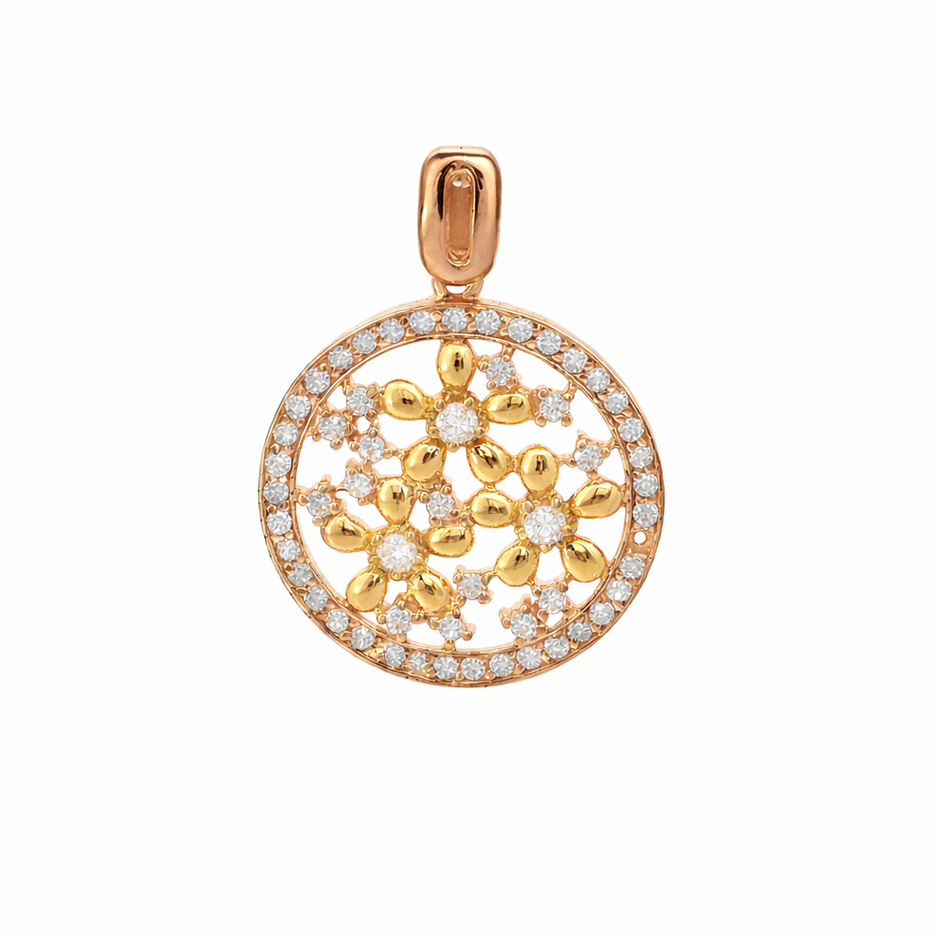 Sterling Silver Two Tone Flower Circle Pendant