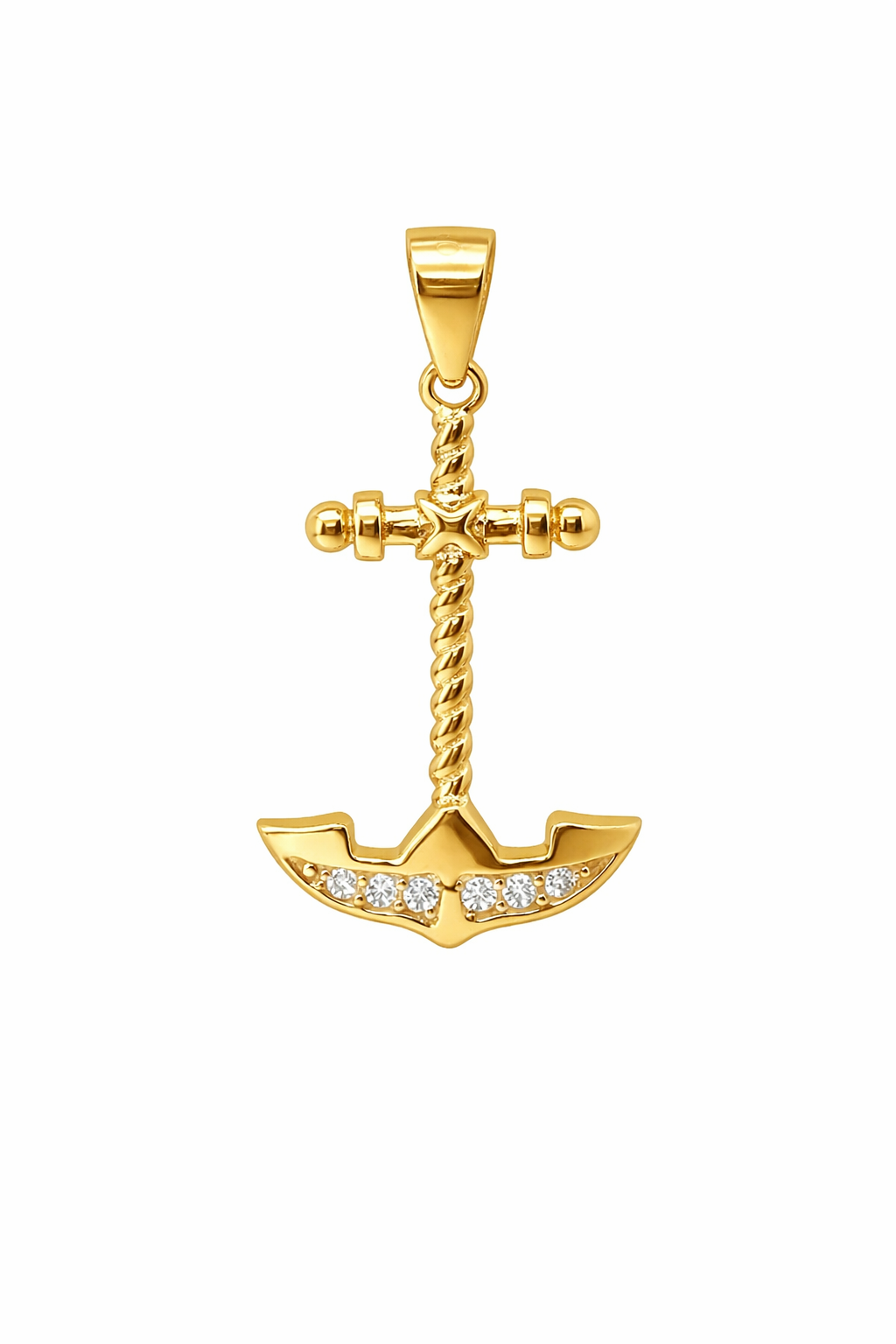 Sterling Silver CZ Rope Anchor Pendant