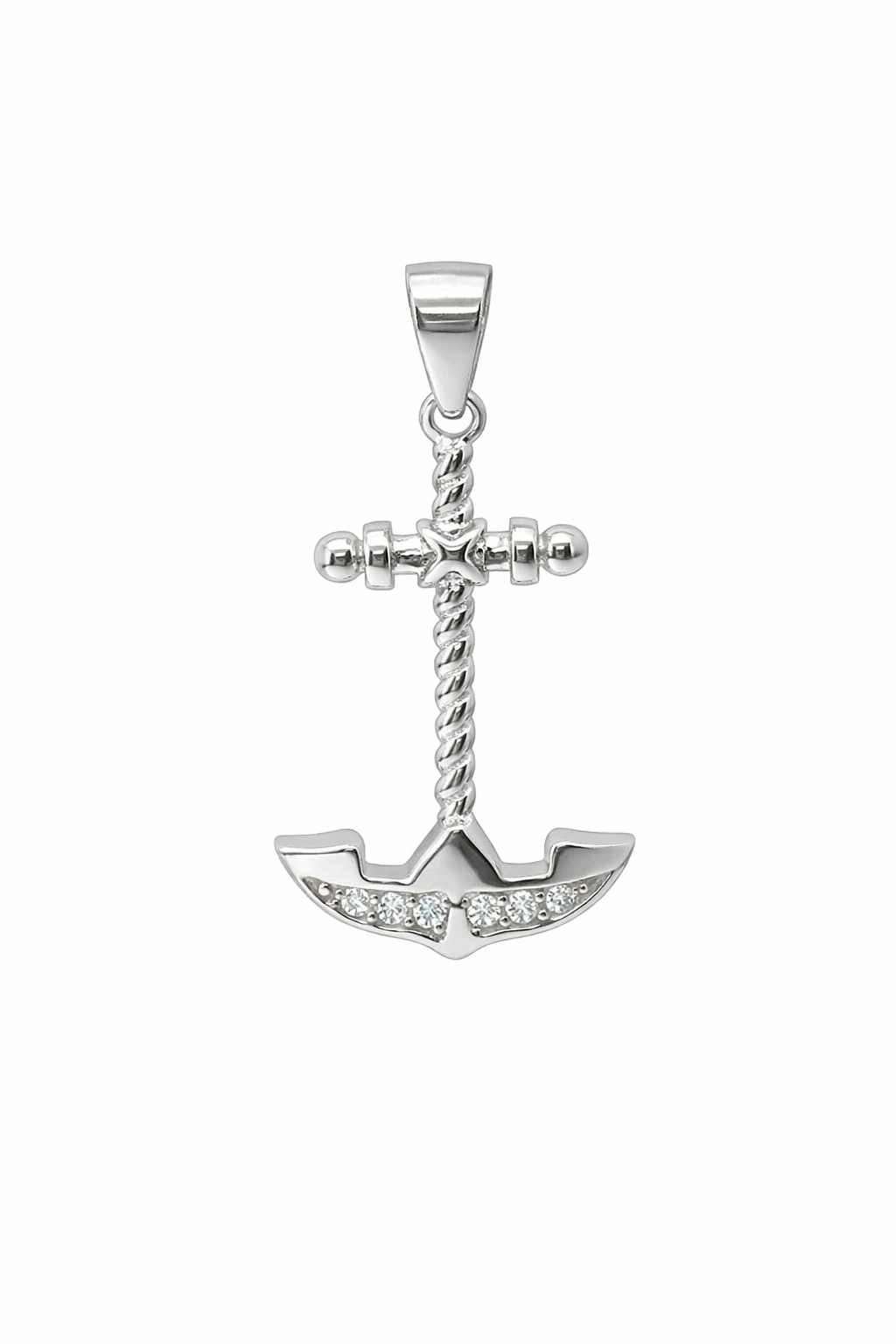 Sterling Silver CZ Rope Anchor Pendant