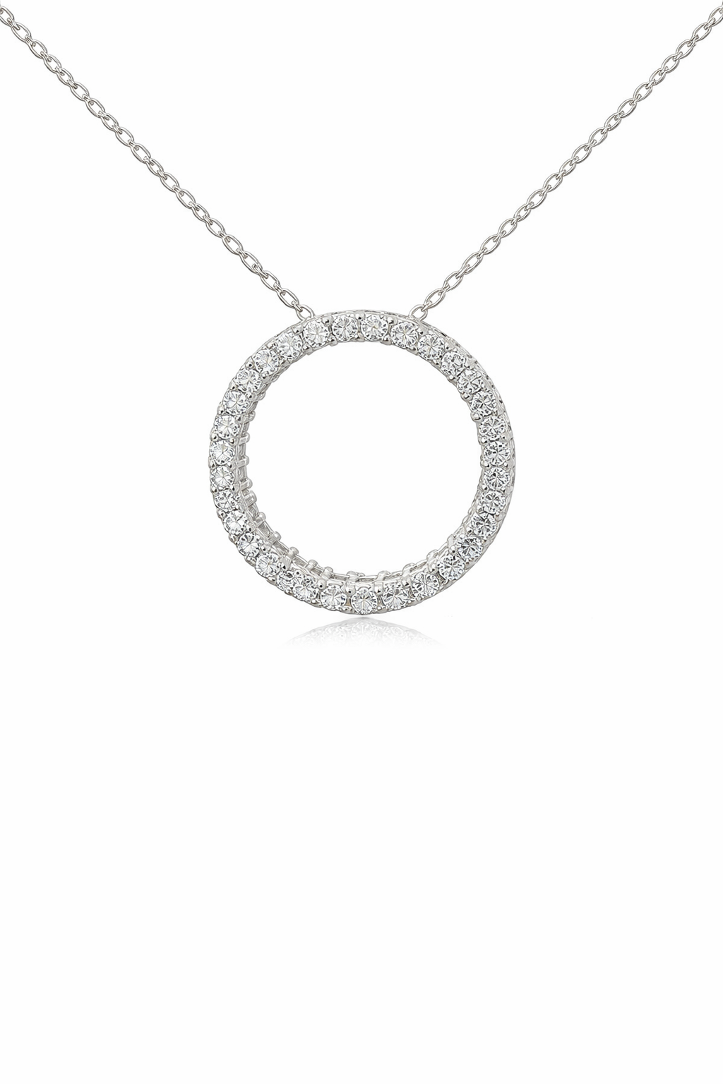 Sterling Silver Round CZ Pendant (26MM)